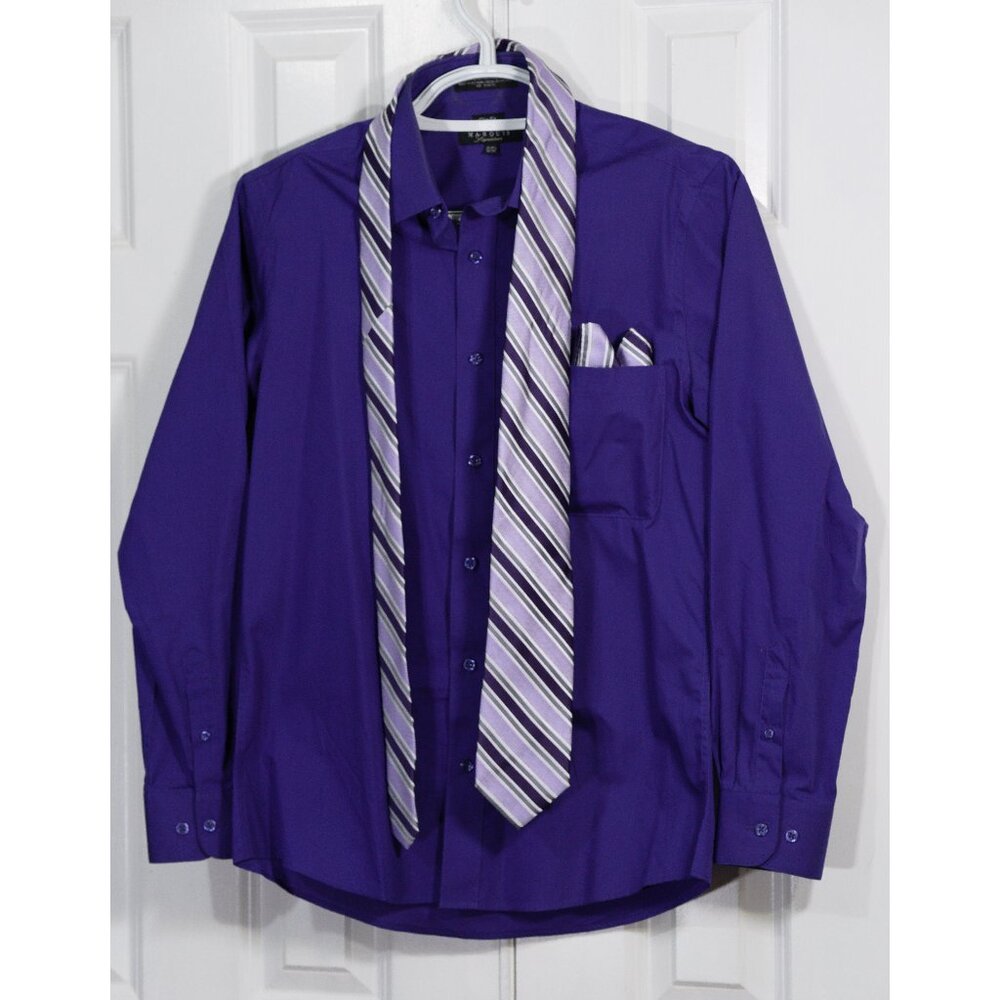 Marquis Men's Cotton Blend Slim Fit Dress Shirts with tie and Handkerchief